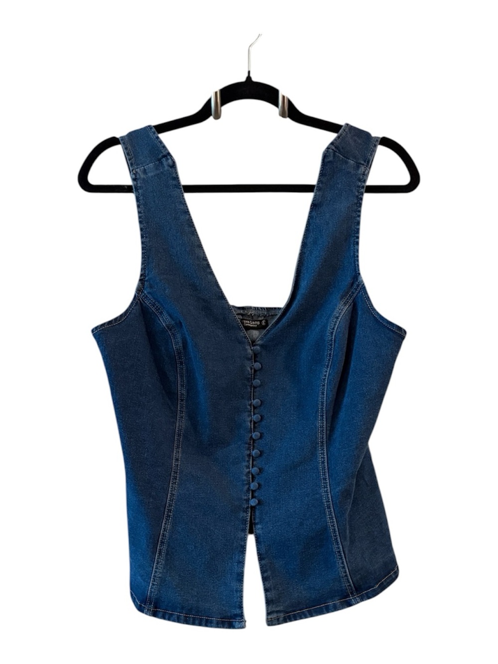 Emerson Lang blue denim corset top with button front and open back L (smaller) - Picture 3 of 11